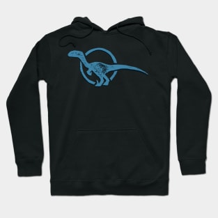 Stone-Style Blue Velociraptor Icon Dinosaur Raptor Symbol Hoodie